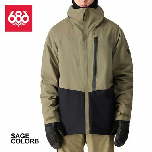 686 シックスエイトシックス スノーボード ジャケット 24-25モデル 型落ち M2W105 Mens Gore-Tex GT Jacket ゴアテックス GT ジャケット wear メンズ  ジャケット スノーボード ウエア SAGE COLORBLOCK 正規品 (231031)