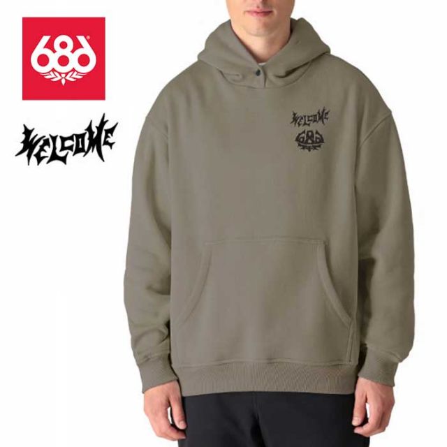 シックスエイトシックス パーカー フーディー 686 メンズ 24-25モデル 型落ち M4WNFLC185 WELCOME PREMIUM HEAVYWEIGHT PULLOVER HOODY WELCOME SAGE M / L (241131)