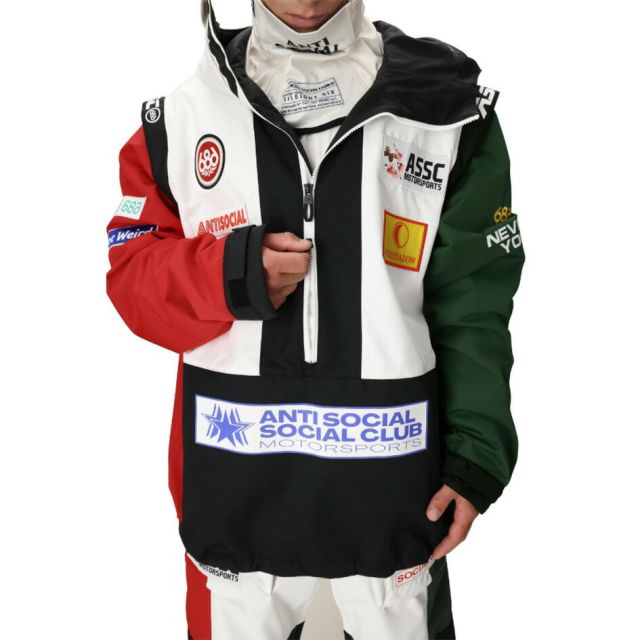 アンチソーシャルクラブ シックスエイトシックス スノーボードウェア 25-26モデル 686 M5WN175 MENS 686 ASSC F1 SHELL ANORAK  MENS ASSC F1 SHELL ANORAK メンズ アノラック ジャケット ANTI SOCIAL SOCIAL CLUB コラボ 10K防水 10K透湿 (251020)