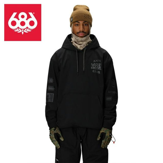 アンチソーシャルクラブ シックスエイトシックス 686 M5WNCS125 25-26モデル MENS WATERPROOF ASSC F1 HOODY メンズ フーディ パーカー ANTI SOCIAL SOCIAL CLUB コラボ ブラック 撥水 防水 ストレッチ 3レイヤー フリース裏地  (251020)