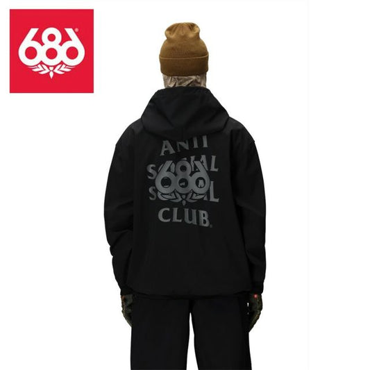 アンチソーシャルクラブ シックスエイトシックス 686 M5WNCS125 25-26モデル MENS WATERPROOF ASSC F1 HOODY メンズ フーディ パーカー ANTI SOCIAL SOCIAL CLUB コラボ ブラック 撥水 防水 ストレッチ 3レイヤー フリース裏地  (251020)