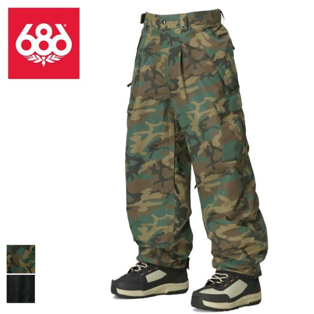 シックスエイトシックス 686 M4WN231 25-26モデル ESSOX CARGO PANT ESSOX CARGO PANT メンズ スノーボードパンツ ブラック カモ バギーシルエット ワイドフィット 防水 撥水 透湿 スノーウェア 10K防水 10K透湿 2025-2026新作 (251020)