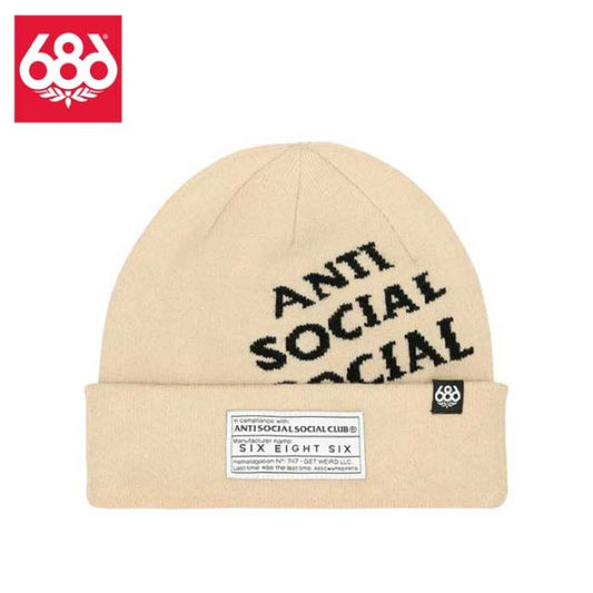 アンチソーシャルクラブ シックスエイトシックス ビーニー Autumn Headwear コラボ 686 25-26モデル  M5WNBNE213 686 ASSC CLUB BEANIE - ASSC LIMESTONE ニット帽 スキー スノボ スノーボード アクリルニット メール便 (251020)