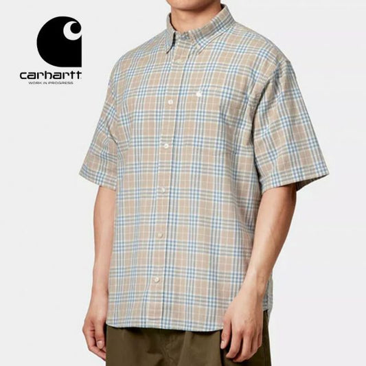 カーハート CARHARTT I034542 S/S NIVEN SHIRT 軽量コットンリネン チェック半袖シャツ メンズ i034542 メール便 (250418)
