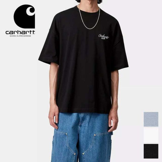 カーハート tシャツ CARHARTT I033828 S/S SIGNATURE SCRIPT 半袖 メンズ オーバーサイズ ロゴ メール便 刺繍 オーガニック ボクシー ストリート 夏服 シンプル(250427)