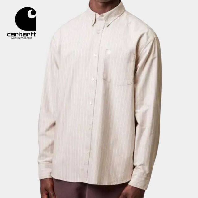 カーハート CARHARTT L/S CASSEL SHIRT カッセルシャツ I035327-25F  Cassel Stripe 長袖シャツ メンズ レディース ストライプ オックスフォード コットン ルーズフィット トップス ボタンダウン 春秋 CASSSEL SHIRT (250904)