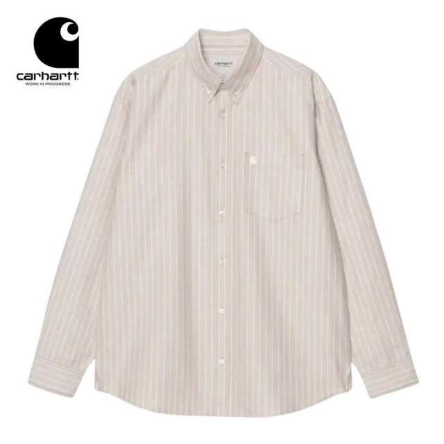 カーハート CARHARTT L/S CASSEL SHIRT カッセルシャツ I035327-25F  Cassel Stripe 長袖シャツ メンズ レディース ストライプ オックスフォード コットン ルーズフィット トップス ボタンダウン 春秋 CASSSEL SHIRT (250904)