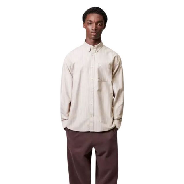 カーハート CARHARTT L/S CASSEL SHIRT カッセルシャツ I035327-25F  Cassel Stripe 長袖シャツ メンズ レディース ストライプ オックスフォード コットン ルーズフィット トップス ボタンダウン 春秋 CASSSEL SHIRT (250904)