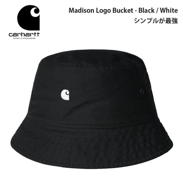 カーハート WIP バケットハット ブラック ホワイト ユニセックス コットンツイル 刺繍ロゴ I034607 Carhartt WIP Madison Logo Bucket Hat Black White 2026SS I034607 MADISON LOGO BUCKET (260321)