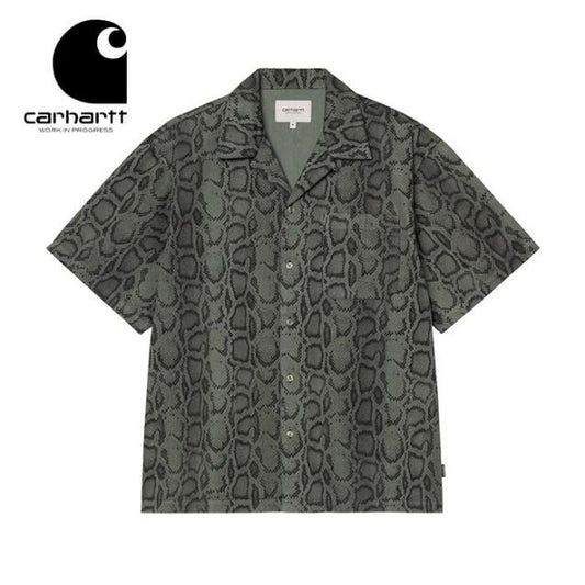 Carhartt WIP S/S Snake Camo Shirt I036275 カーハート シャツ 半袖 メンズ レディース カモ柄 ボウリングシャツ ルーズフィット コットン I036275 S/S SNAKE COMO SHIRT CAMOLEAF GMTD L M (メール便)