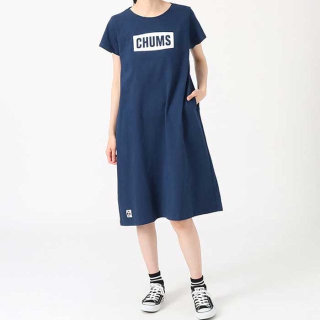 チャムス レディース ワンピース Chums CH18-1259 CHUMS Logo Dress チャムスロゴドレス 半袖 (240218)