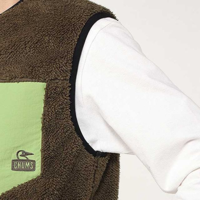 チャムス ベスト chums ボンディングフリースノーカラーベスト メンズ CH04-1433 Bonding Fleece No Collar Vest フリース ブラック オリーブ あったかい 秋冬 M / L (241011)