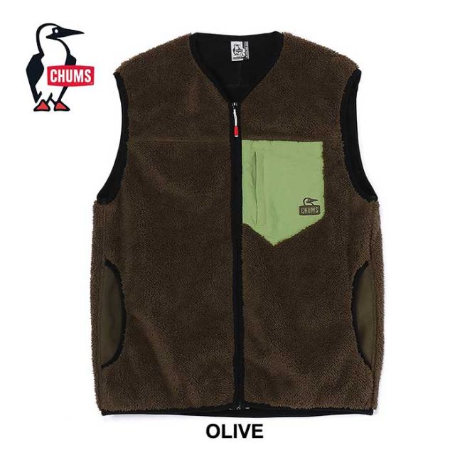 チャムス ベスト chums ボンディングフリースノーカラーベスト メンズ CH04-1433 Bonding Fleece No Collar Vest フリース ブラック オリーブ あったかい 秋冬 M / L (241011)