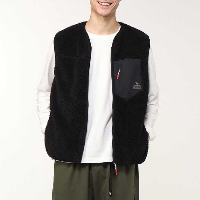 チャムス ベスト chums ボンディングフリースノーカラーベスト メンズ CH04-1433 Bonding Fleece No Collar Vest フリース ブラック オリーブ あったかい 秋冬 M / L (241011)