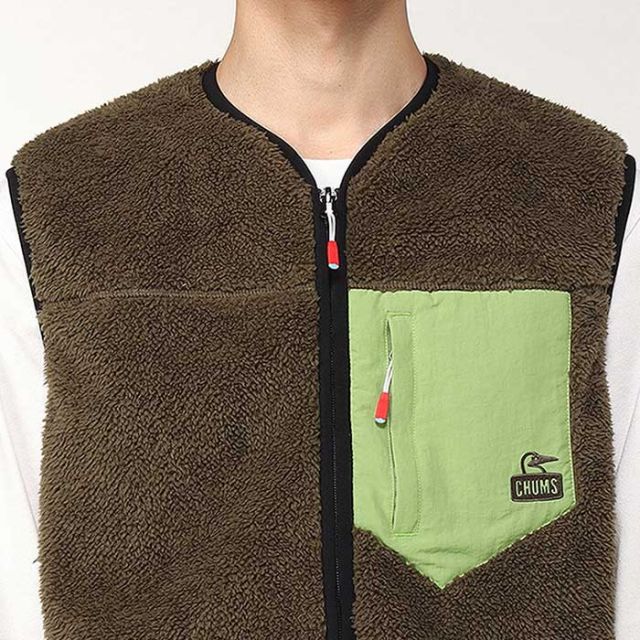 チャムス ベスト chums ボンディングフリースノーカラーベスト メンズ CH04-1433 Bonding Fleece No Collar Vest フリース ブラック オリーブ あったかい 秋冬 M / L (241011)
