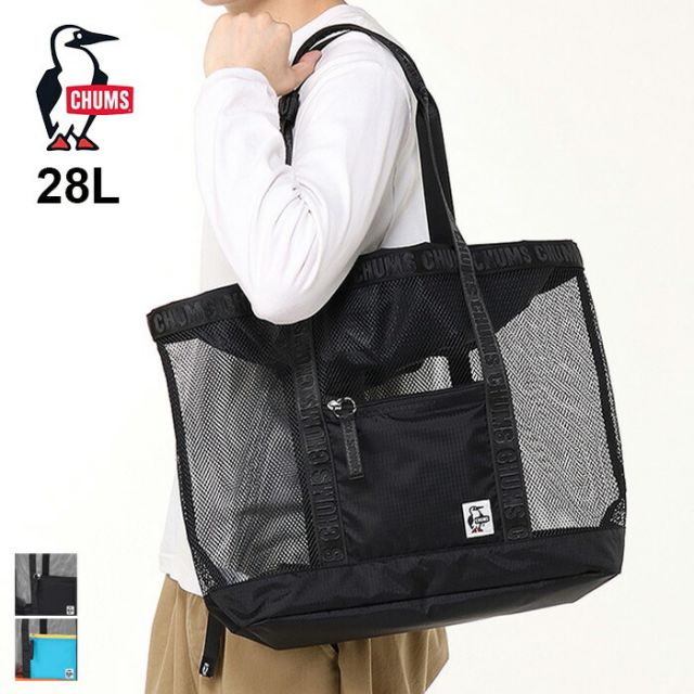 チャムス CHUMS CH60-3929　MESH TOTE BAG チャムス メッシュトートバッグ CHUMS トート バッグ アウトドア 28L 大容量 軽量 透け感 ドローコード 肩掛け可能 CH60-3929 (250406)