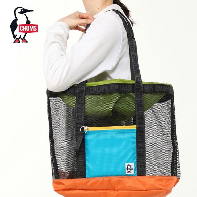 チャムス CHUMS CH60-3929　MESH TOTE BAG チャムス メッシュトートバッグ CHUMS トート バッグ アウトドア 28L 大容量 軽量 透け感 ドローコード 肩掛け可能 CH60-3929 (250406)