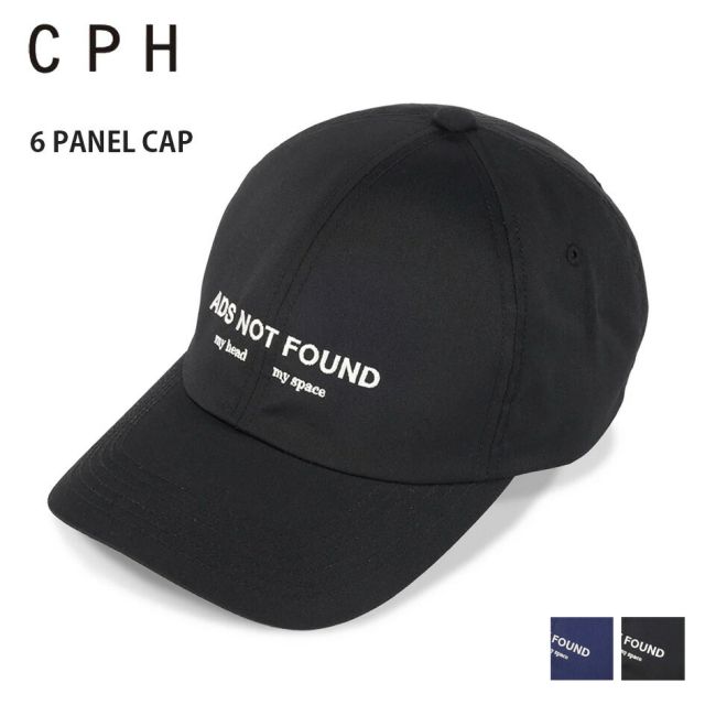 シーピーエイチ ヘッドウェア 6パネルキャップ ADS NOT FOUND ブラック ネイビー CPH 6 PANEL CAP ADS NOT FOUND BLACK NAVYメンズ レディース 帽子 ロゴキャップ 日本製 コットン混 調整可能 ストリート カジュアル 07-62 BLK Q (260319)