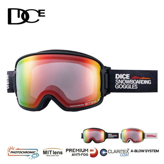 DICE ダイス BK55190 (C-MIT LGR/RD) BANK WGRY Q MIT調光ミラー ゴーグル Photochromic Light Gray Mit Red Mirror A-BLOW SYSTEM搭載 全天候対応 日本製 25-26モデル MBK スノーボード スキー用 高視認性レンズ (251013)