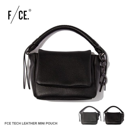 エフシーイー FCE TECH LEATHER MINI POUCH エフシーイー テックレザーミニポーチ FEL37252B0001 エコテックレザー 2WAY仕様 脱着式 高級感 レザー紐ハンドル コンパクト収納 軽量 耐久性 型崩れしにくいミニバッグ  (20250818)