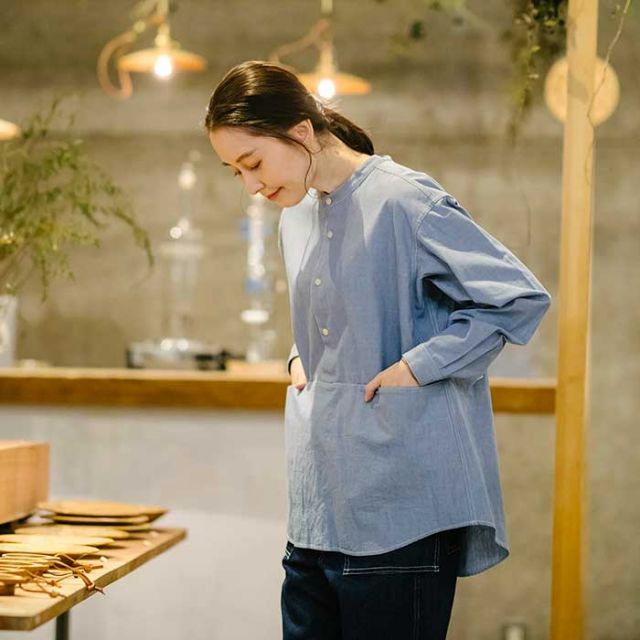 ガレージグリーンワークス スモックシャツ ノーカラーシャツ garage green works [ 231215 ] FLOWER POCKET DUNGAREE SHIRT ワークシャツ 長袖