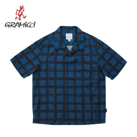 グラミチシャツ 半袖 gramicci G5SM-J043 CHECKERD RAYON SHIRT チェックレーヨンシャツ チェックシャツ オープンカラーシャツ サマーシャツ メンズシャツ レギュラーフィット コットンレーヨン メール便 (250328)