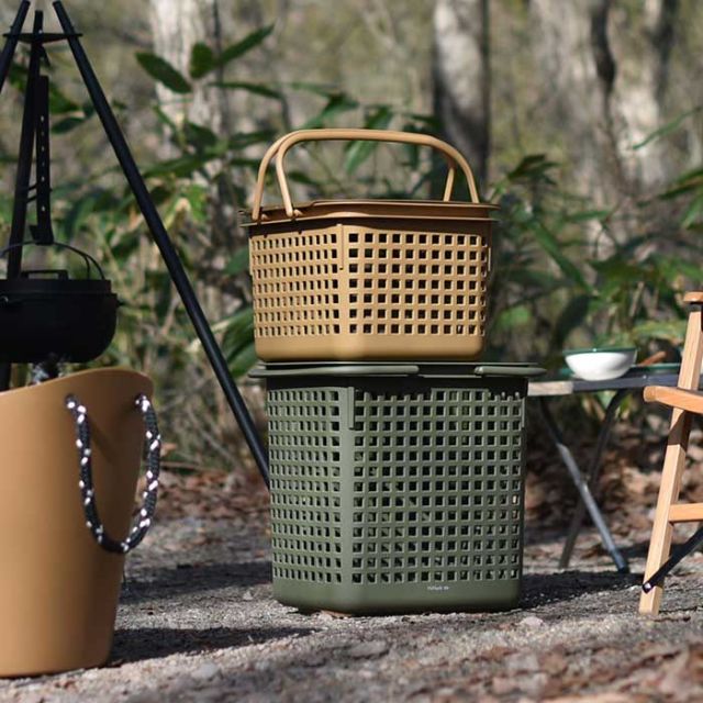 ハイヘイク キャンプバスケット L HiHaek Camp basket  アウトドア ギア収納バスケット 洗濯カゴ ランドリーバスケット 八幡化成 [期間限定送料無料] [220625]