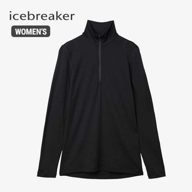 アイスブレーカー 長袖Tシャツ レディース ベースレイヤー 200 オアシス ロングスリーブ ハーフジップ icebreaker メリノウール 中厚手 IXW20222 W 200 OASI LS HF Z ブラック S M L (240926)