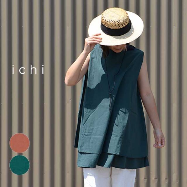ichi イチ レディース チュニック ( 221112 ) 2枚仕立てチュニック ノースリーブ ナチュラル [230328]
