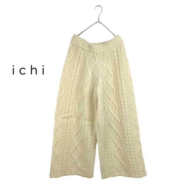 イチ レディース ニット パンツ ichi 230455 ケーブル PT ワイド ボトムス ナチュラル [230910]