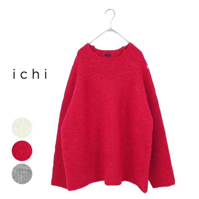 ichi イチ レディース スラブ プルオーバー 230655 ニット セーター 長袖 ナチュラル ウール (231102)