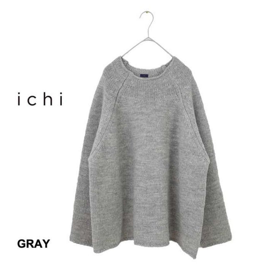 ichi イチ レディース スラブ プルオーバー 230655 ニット セーター 長袖 ナチュラル ウール (231102)