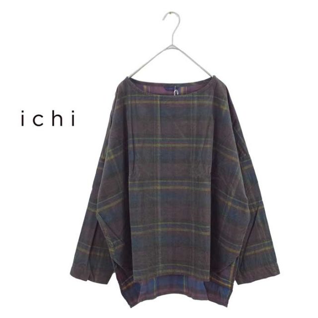 イチ レディース ichi 230716 チェック コール プルオーバー ボートネック カジュアル ナチュラル トップス (231206)