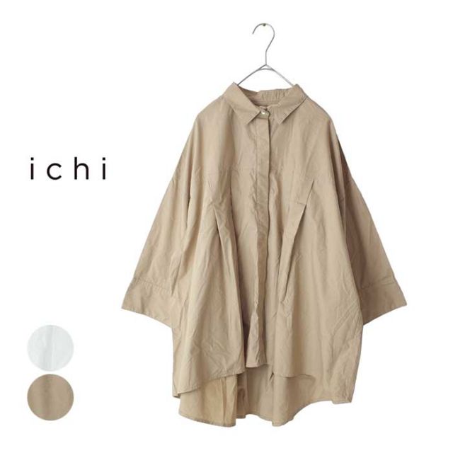 イチ レディース 長袖 七分袖 シャツ ブラウス ichi 231038 タイプライター SH  ワイドシャツ ナチュラル ゆったり フリーサイズ ウィメンズ トップス コットン (240218)