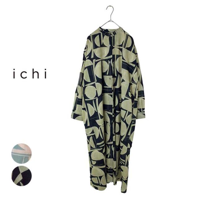 ICHI DEVEAUXコットンプリント 幾何学柄PT