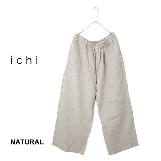 イチ ichi ネップツイルパンツ ワイド レディース リネン コットン ネイビー ベージュ 春夏 フリーサイズ 231128 (240317)