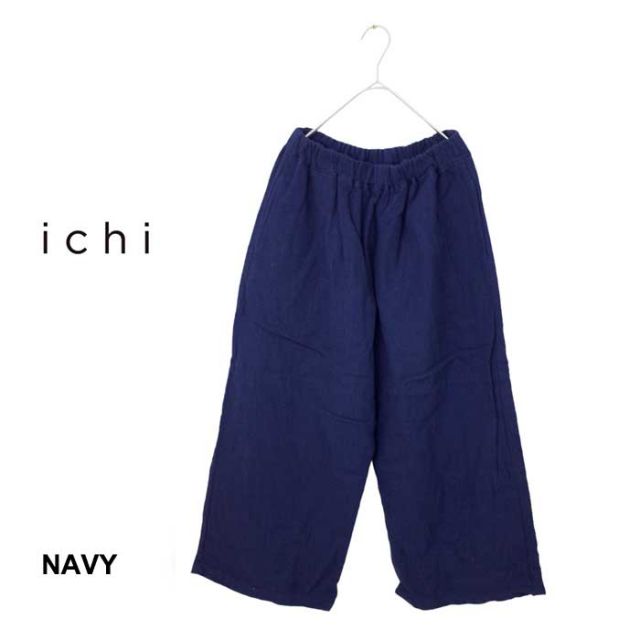 イチ ichi ネップツイルパンツ ワイド レディース リネン コットン ネイビー ベージュ 春夏 フリーサイズ 231128 (240317)