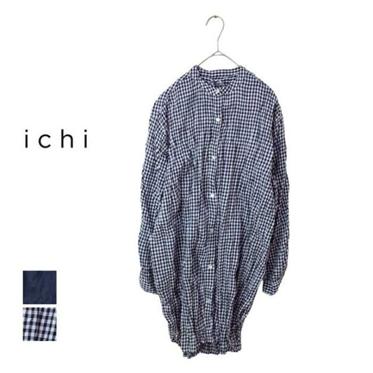 イチ レディース シャツ ICHI 231222 インド製コットン SH ギンガムチェック ブラック コットン フリーサイズ (240421)