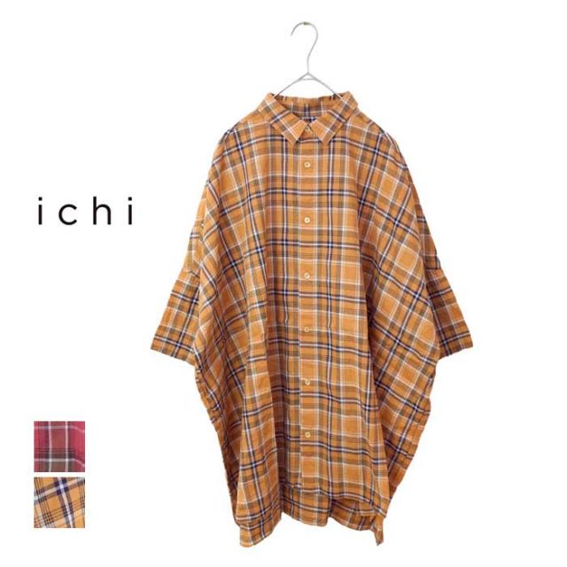 イチ シャツ ichi レディース 231205 長袖 オーガニックコットンシャーリングチェックシャツ ピンク ベージュ フリーサイズ 春夏(240429)