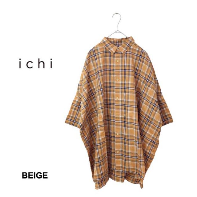 イチ シャツ ichi レディース 231205 長袖 オーガニックコットンシャーリングチェックシャツ ピンク ベージュ フリーサイズ 春夏(240429)