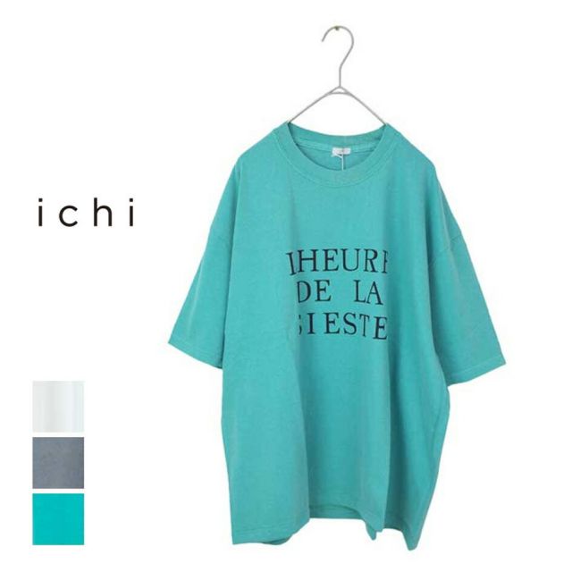 イチ tシャツ レディース ichi 240153 ピグメントダイプリント T 限定 グレー グリーン ホワイト コットン 春夏 フリーサイズ メール便 (240530)