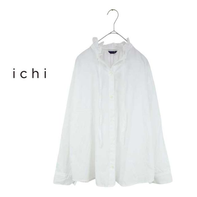 イチ シャツ レディース ichi 240401 ブロードシャツ コットン ホワイト リボン 無地 長袖 ブラウス フリーサイズ (240826)