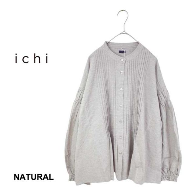 イチ シャツ 長袖 ichi 240526 レディース C/Lピンタック ブラウス レッド ナチュラル フリーサイズ パフスリーブ タック Aライン コットン リネン (240926)
