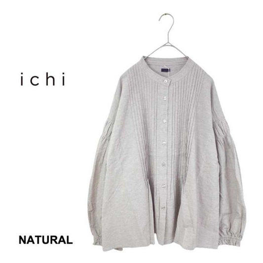 イチ シャツ 長袖 ichi 240526 レディース C/Lピンタック ブラウス レッド ナチュラル フリーサイズ パフスリーブ タック Aライン コットン リネン (240926)