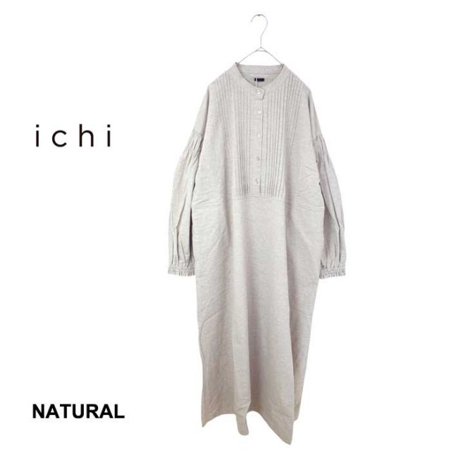 イチ ワンピース ichi 240527 C/L ピンタック ナチュラル レッド フリーサイズ コットン リネン パフスリーブ 丈長め(240926)