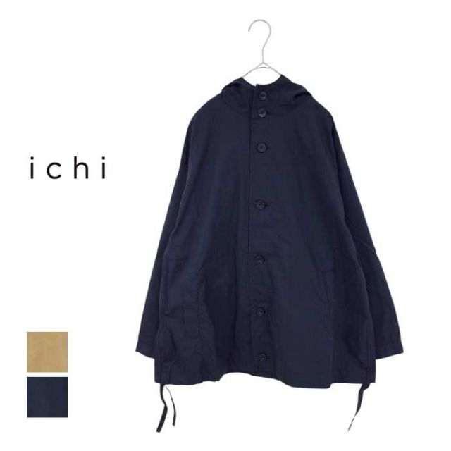 イチ ジャケット レディース ichi 240512 C/N ポプリン HOOD JACKET アウター ブラック ベージュ コットン フード フリーサイズ (241023)