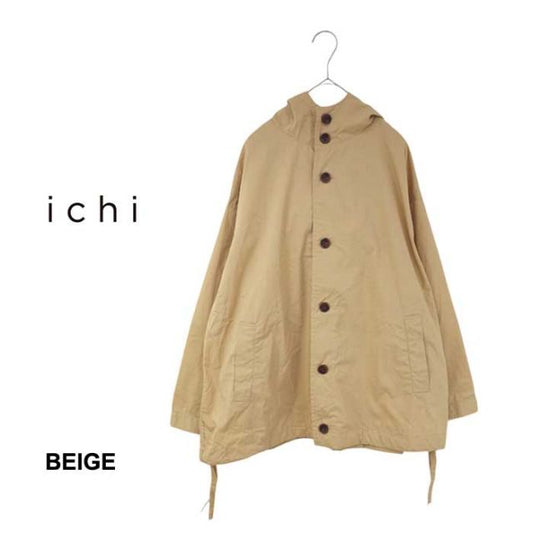 イチ ジャケット レディース ichi 240512 C/N ポプリン HOOD JACKET アウター ブラック ベージュ コットン フード フリーサイズ (241023)
