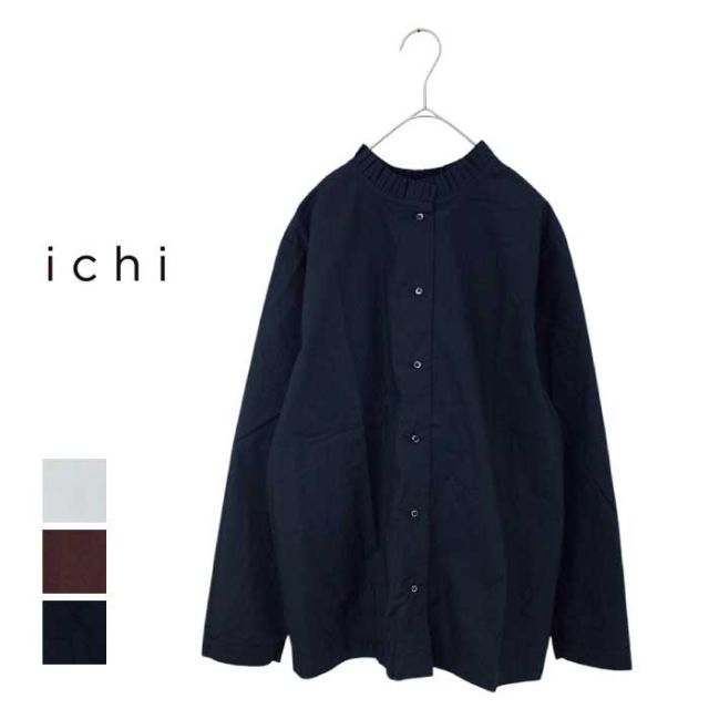 イチ シャツ レディース ichi 240603 50's タイプライター 2WAY LONG SHIRT コットン 無地 長袖 ブラウス フリーサイズ ブラウン ブラック ホワイト (241030)