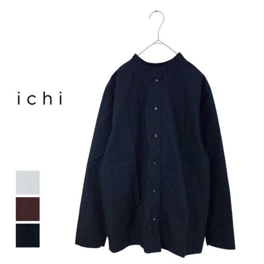 イチ シャツ レディース ichi 240603 50's タイプライター 2WAY LONG SHIRT コットン 無地 長袖 ブラウス フリーサイズ ブラウン ブラック ホワイト (241030)