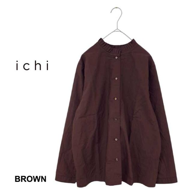 イチ シャツ レディース ichi 240603 50's タイプライター 2WAY LONG SHIRT コットン 無地 長袖 ブラウス フリーサイズ ブラウン ブラック ホワイト (241030)
